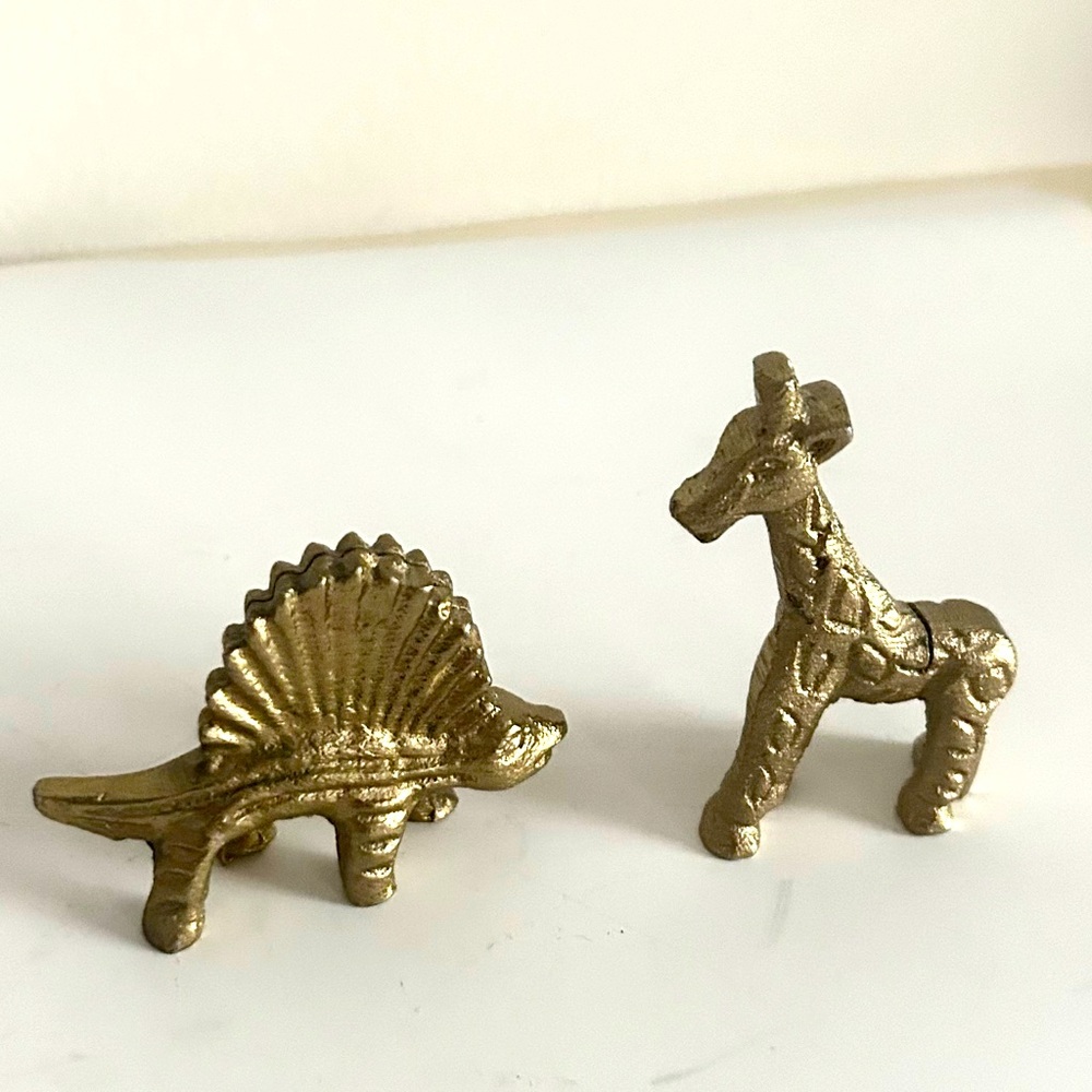 Gold Dinosaur and Gold Giraffe small trinkets figurines statutes decor curiosity